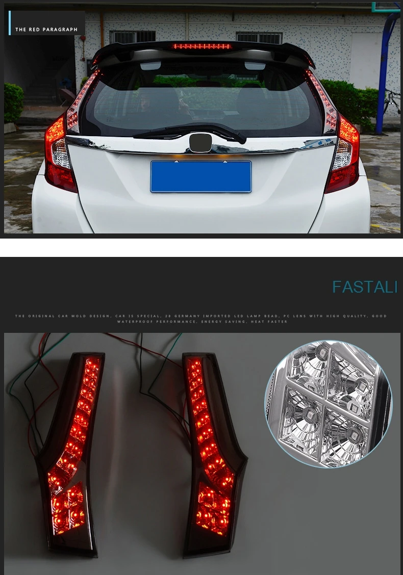 Для Honda FIT JAZZ GK5 модифицированный задний светильник s светодиодный высокий светильник, светильник-колонка, поворотный тормозной светильник, украшение автомобиля