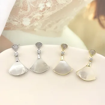 

5A zircon shell fan shaped earrings ear ring S925 needle antiallergic stud fashion jewelry eardrop earring fashion accessories