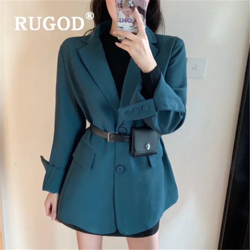 RUGOD/ Новое Осеннее СПЕЦИАЛЬНОЕ Новое поступление пиджаков для женщин, синяя однобортная тонкая куртка с вырезами, модная Элегантная куртка femme