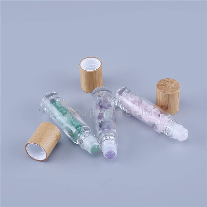 50 шт./лот Refillable10ml прозрачные эфирные массажные стеклянные роликовые бутылки с цветными нефритовыми роликовыми шариками гравия внутри