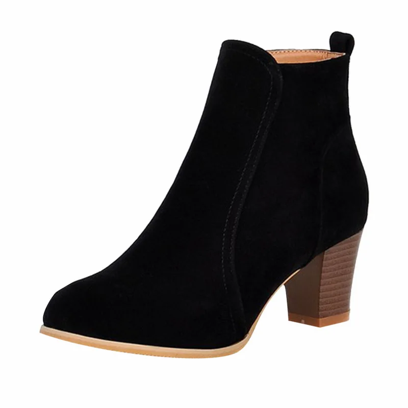 Женские ботильоны; коллекция года; модные замшевые кожаные ботинки; женская обувь на высоком каблуке; ботильоны; женская обувь; Прямая поставка; Zapatos De Mujer - Цвет: Черный