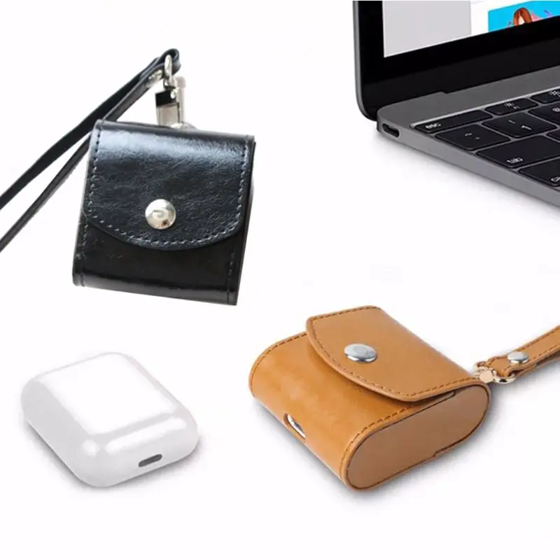 

PU Leather Earphone Case Protective Cover Storage Bag with Keychain for Airpods U50D
