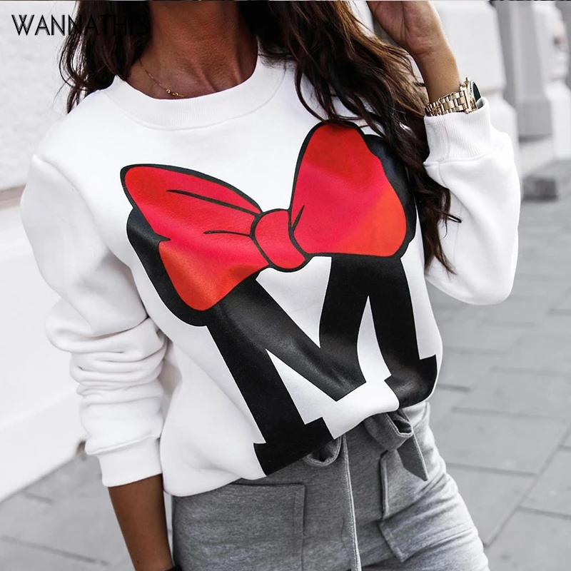  WannaThis Autumn Winter Long Sleeve Gray Sweatshirts Women 2019 Mickey Letter Print O-Neck Casual L