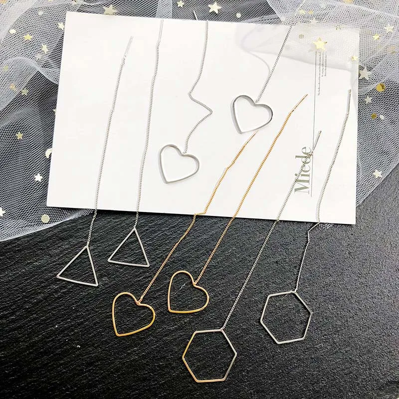 

Fashion Simple Geometric Triangle Long Tassel Ear Line Drop Dangle Earrings Charm Minimalist Thin Chain Earrings Female Jewelry