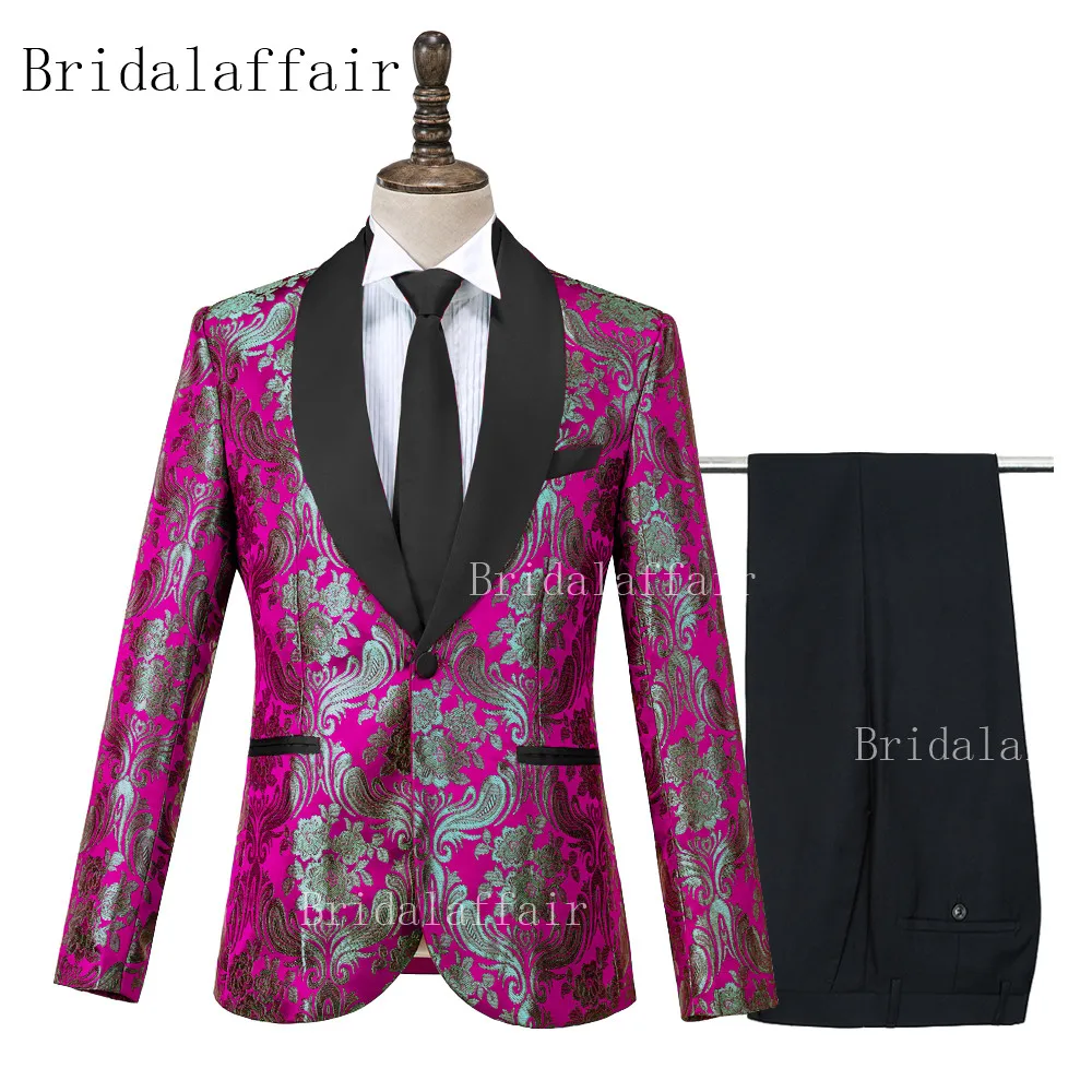 Bridalaffair 2020 New Rose Red Mens Suits 2 Pieces Formal Business Blazer Tuxedos Shawl Lapel For Wedding Groom Man Jacket+Pants | Мужская