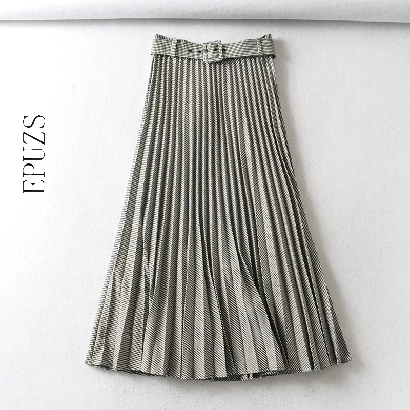 Винтажные черные плиссированные юбки Женская длинная юбка Повседневная офисная