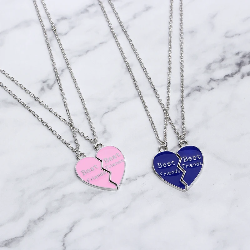 

Fashion Heart Shape Best Friend Necklaces Pendants Symbol Pattern Stitching Pendant Necklace For Women Jewelry Friendship Gift