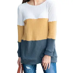 Пуловер Повседневный женский свитер теплое с длинными рукавами свободные осенние домашние стильные, с круглым вырезом под горло разных