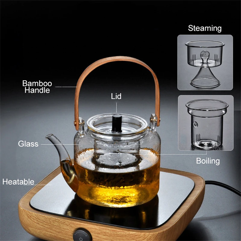 1l 2in1 Steaming And Boiling Glass Teapot Heatresistant Tea Maker