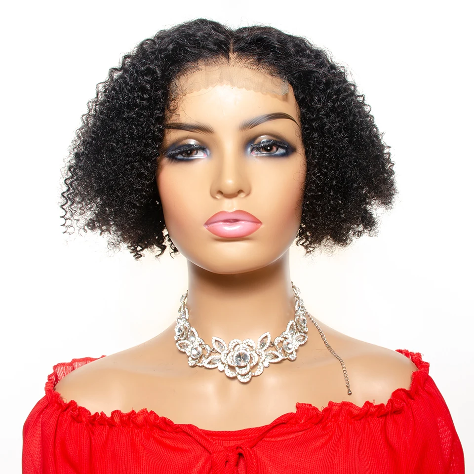 Human Hair Wigs Brazilian Afro Kinky Curly 4x4 Lace Closure Short Bob Short Pixie Cut Yepei Remy Hair