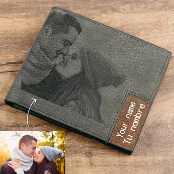 

Men's Short Wallet Custom Engraved Picture Purse Bifold Custom Inscription Photo Engraved Personalized Wallet Christmas Gifts