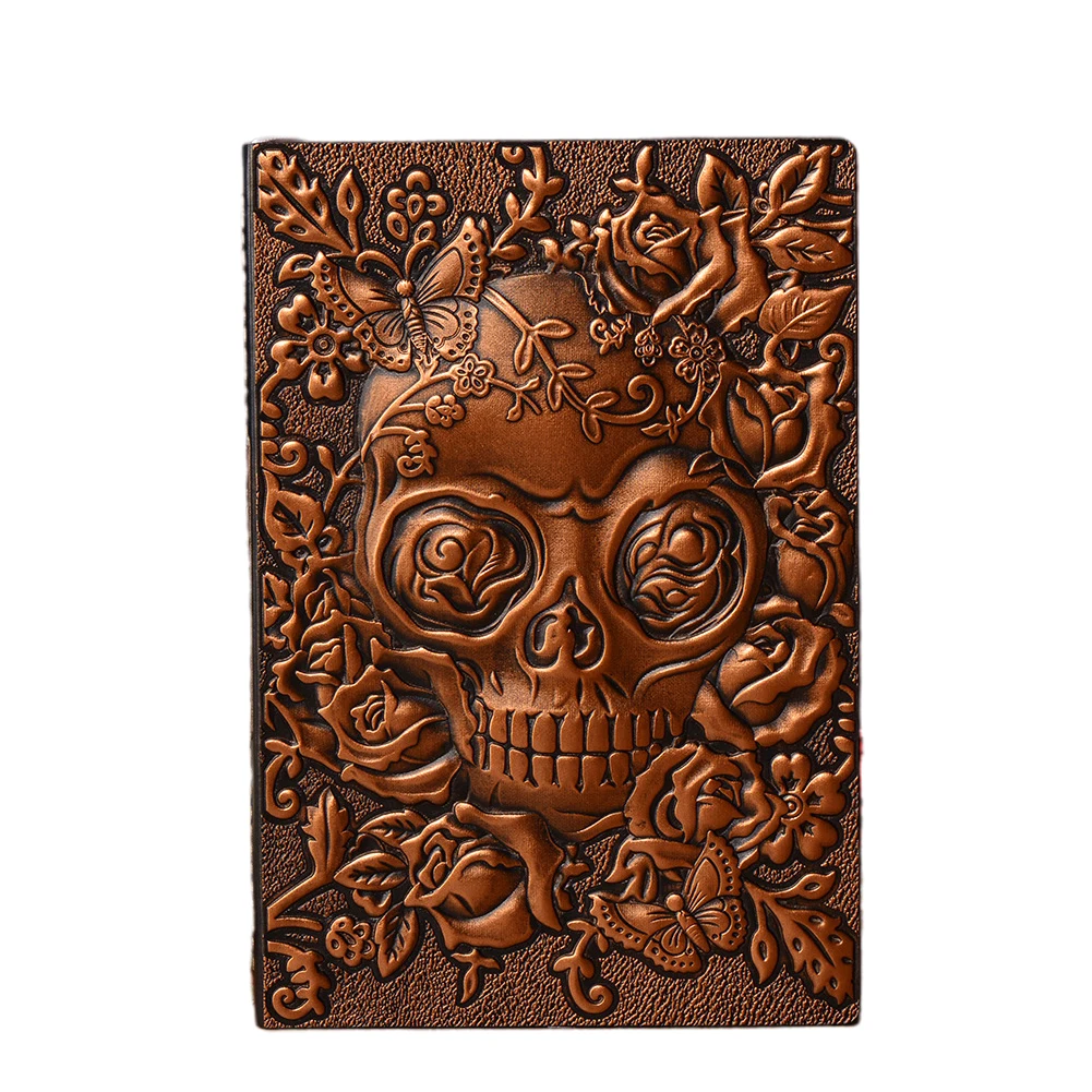 Red Copper Тисненый череп дневник винтажная записная книжка на каждый день подарок на Хэллоуин альбом для рисования Сделай Сам канцелярские товары бизнес из искусственной кожи A5 - Цвет: Red Copper