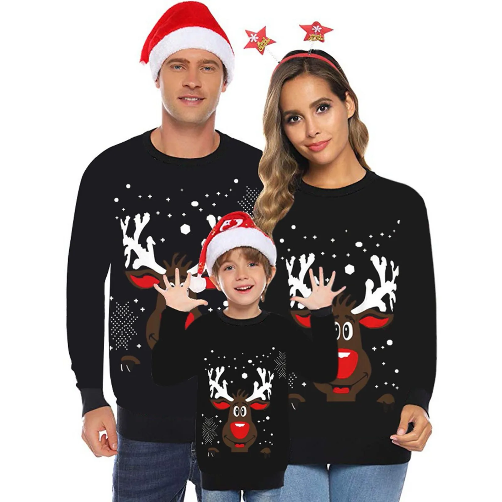 Sudadera familiar de Navidad para hombre y mujer, suéteres de madre, padre e hija, hijo, traje a juego, Jersey para pareja, Tops de invierno|Sudaderas con capucha y - AliExpress