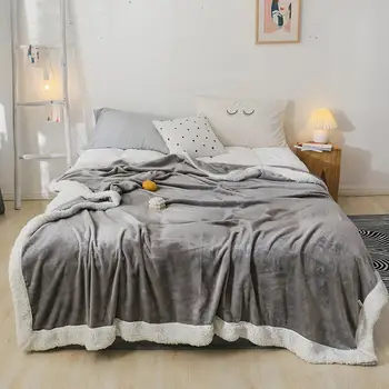 

Gray Warmer Soft Blankets Single Double Queen Size Coral Fleece Bedspread for Sofa Thow Blanket for the Beds