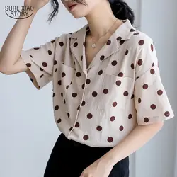 Blusa 2019 Новая женская блузка в горошек с коротким рукавом, Повседневный Кардиган, женская рубашка, винтажный воротник, женская блузка 5253 50