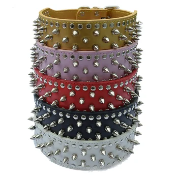 

Pitbulls Spiked Dog Collar 2 Inch Wide Pu Leather Collars For Big Dogs Breeds Mastiff Large Pet Products Dog Supplies
