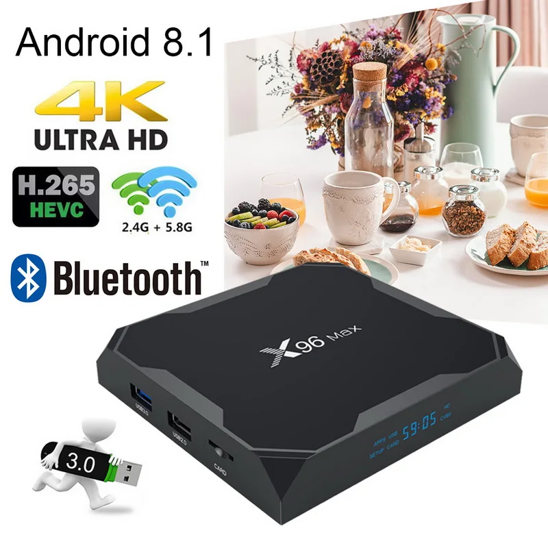 X96 Max смарт-бокс Android 8,1 S905X2 ТВ-Приставка Smart 4K медиаплеер 2/4+ 16 Гб/32 ГБ/64 ГБ смарт-приставка