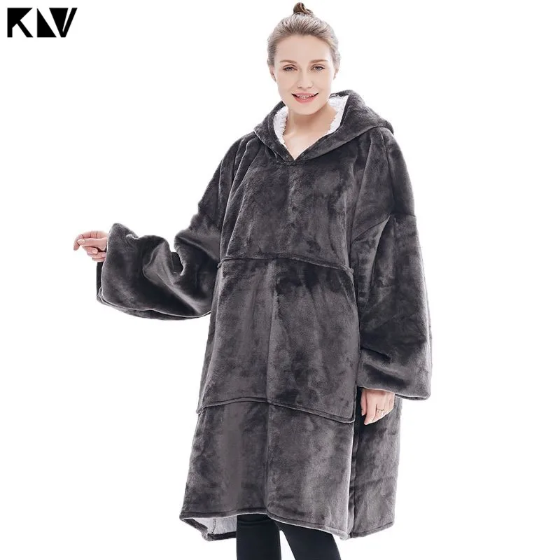 KLV, уличная Женская толстовка с капюшоном, толстовки, домашняя одежда, одеяло, теплые пальто, толстое флисовое ТВ одеяло, сверхмощный пуловер с капюшоном