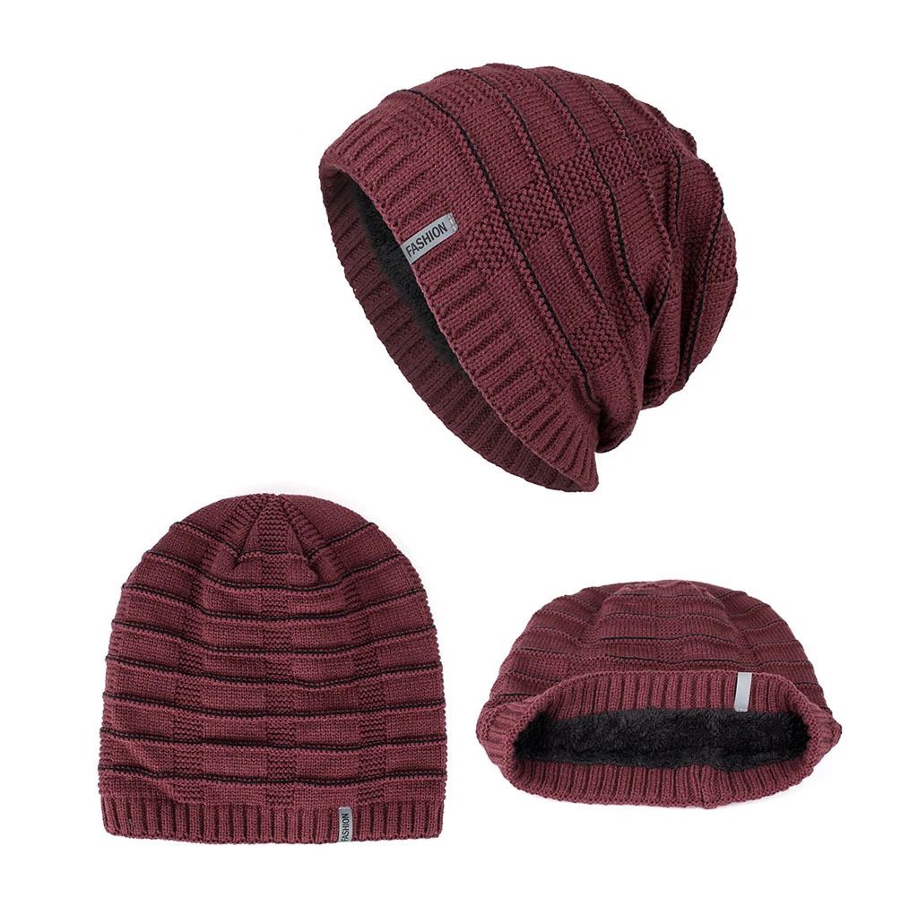 Fashion Staircase texture Winter Warm Knitted Hat Skullies Beanies For Men Women Bonnet Caps Gorros Male Solid Plus velvet Hat