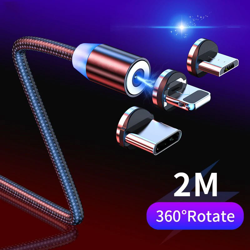 Магнитный кабель 2 м Micro USB Type C для iPhone 11 7 Samsung s9 быстрая зарядка магнитное зарядное