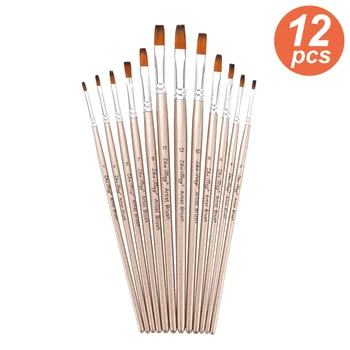 

12pcs Paint Brushes Kit Flat Shader Tip Brushes with Nylon Hair for Artist Acrylic Aquarelle Painting for Art Drawing Supplies
