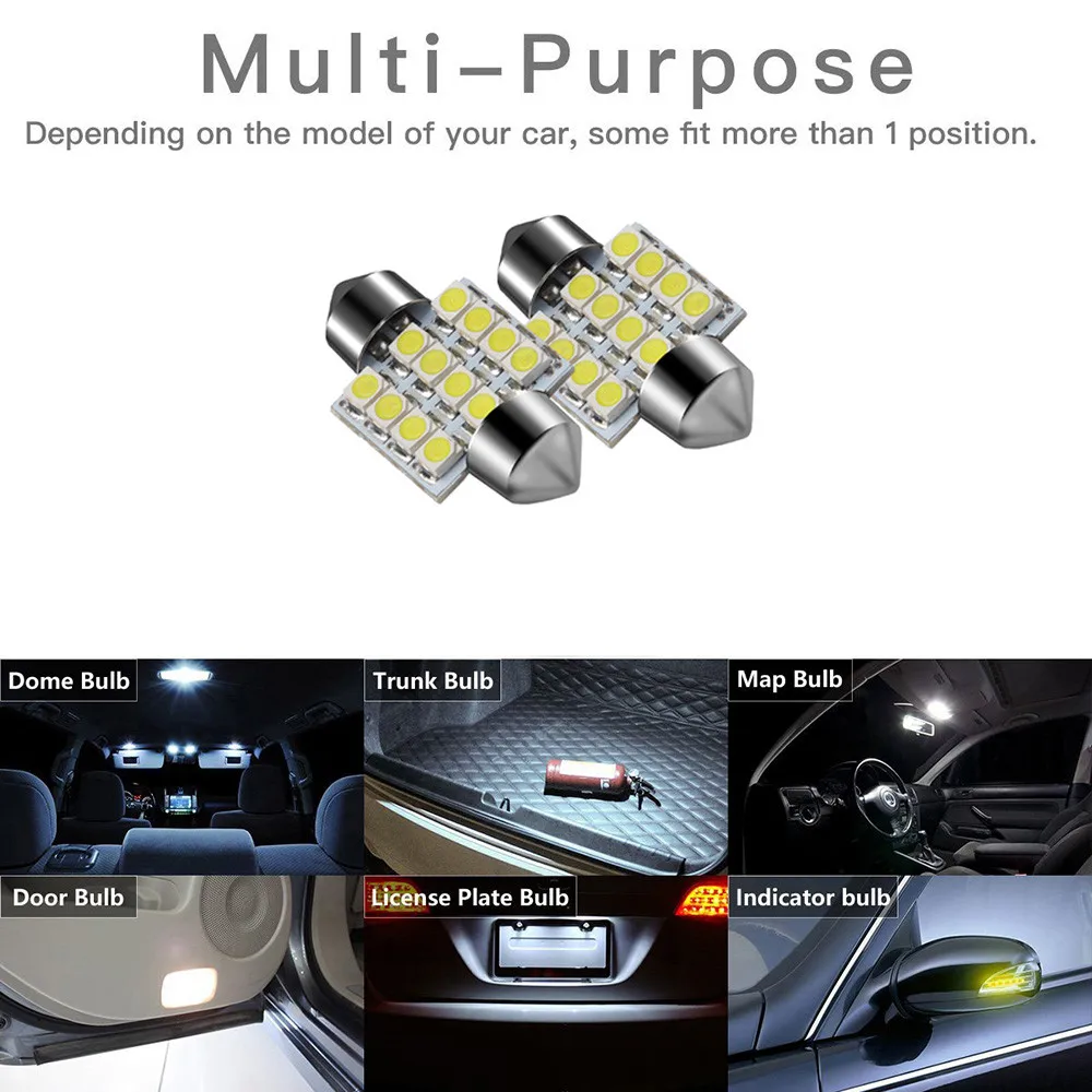 20x Для Aqua White 31 мм 12-SMD DE3175 DE3022 Светодиодный лампочки для салона автомобиля g4
