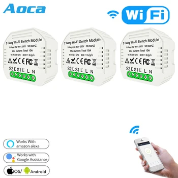 

Wifi Light Switch Diy Breaker Module Smart Life/Tuya APP Remote Control,Working with Alexa Echo Google Home 2 Gang 2 Way.