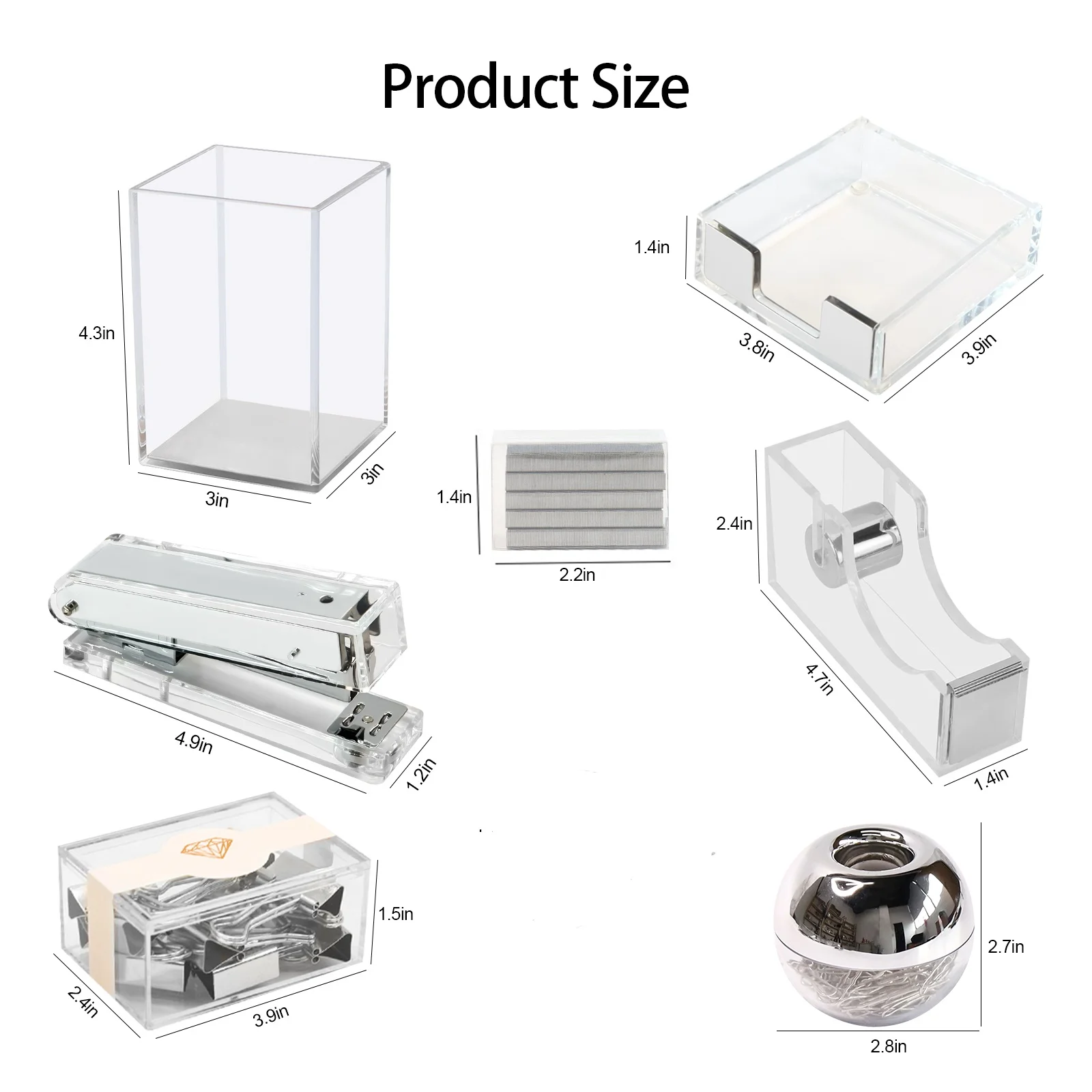 Acrylic Silver Office Supply Set For Desk Office Desktop Gift Accessories Desk Organizer Set For Supplies