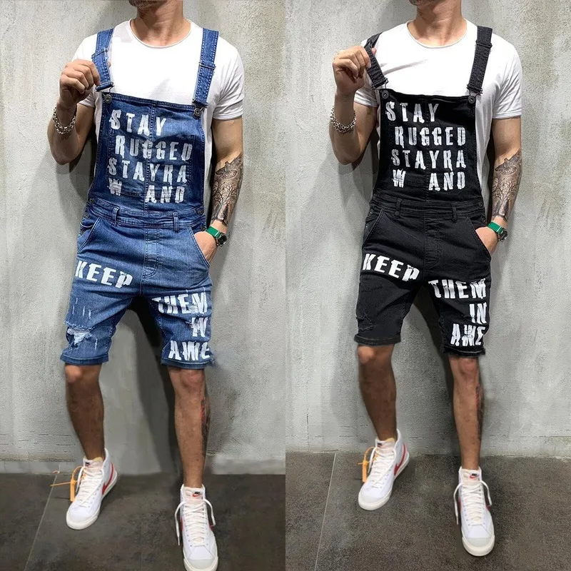 Mono vaquero con tirantes para hombre, pantalones cortos con estampado de letras de talla grande, Vintage