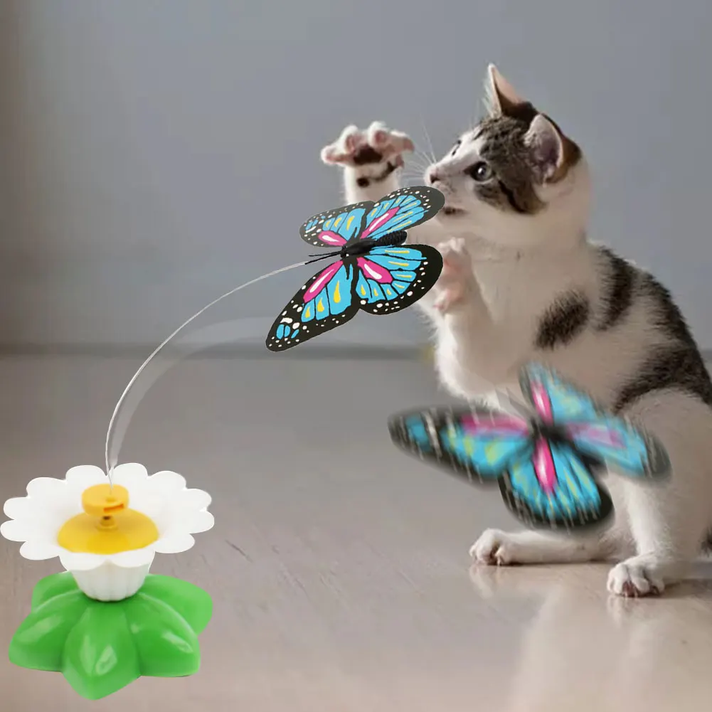 Brinquedo interativo de gatos com pássaro voador, abelha, borboleta, fio,  base de flores, eletrônico, Teaser giratório 360 °, gatinho, gatos -  AliExpress