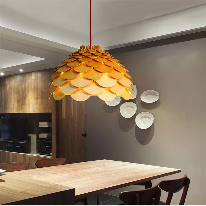 LED Pendant Lights Wooden Pine Cone Hanging Lamp Nordic Retro Loft Single Head Lighting Fixture For Restaurant Kitchen Light E27 | Лампы и