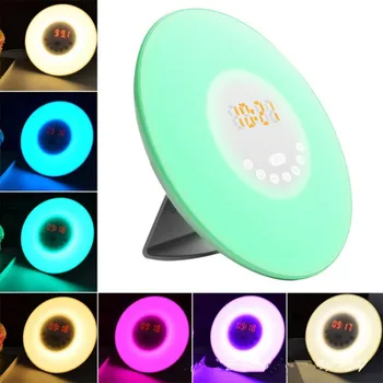 

Wake Up Light Alarm Clock Sunrise/Sunset Simulation Digital Clock with FM Radio 7 Colors Light Sounds Function Touch Control