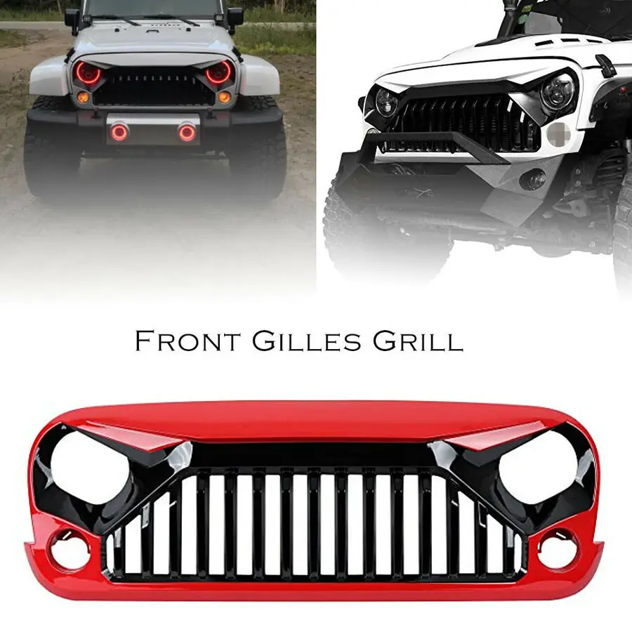 

Front Angry Grill Grille For Jeep Wrangler Rubicon Sahara Jk 07-17 ABS Plastic