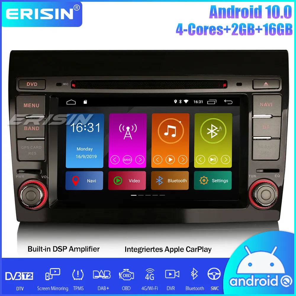 Erisin DAB + DSP Android 10 0 автомобильный стерео dvd плеер GPS WiFi Navi CarPlay DVB T2 SWC OBD для Fiat