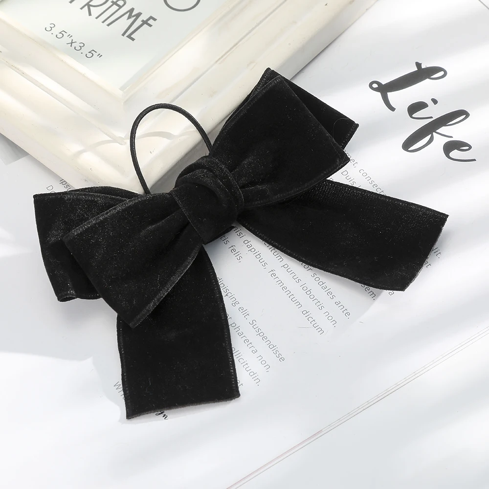 hair ring-black Haimeikang модные жемчужины, горный хрусталь для волос, зажим для женщин, Завязывающийся бант, бархатная Шпилька, головной убор, сплошной цвет, блестящие аксессуары для волос - Цвет: hair ring-black