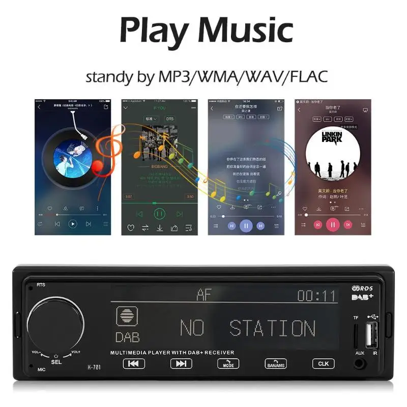 K701 DAB Автомагнитола стерео MP3 плеер 1Din Авторадио Bluetooth RDS AM FM радио AUX USB TF карта авто аудио музыкальный Автомобильный плеер