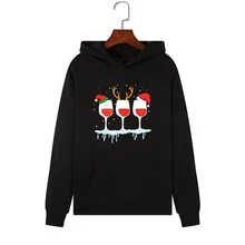 

Christmas Hat Wine Print Hoodies Women Hoodie Pullover Long Sleeve Clothes Warm Hooded Sweatshirt Winter Coat Women Casual Tops