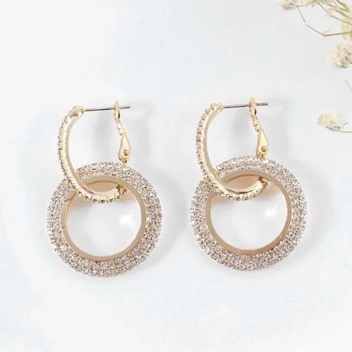 Alloy Gold Настоящее 925 пробы, серебряные иглы, большие серьги-кольца для женщин, круглые стразы, золотые женские серьги с кисточками, ювелирное изделие - Окраска металла: Alloy Gold