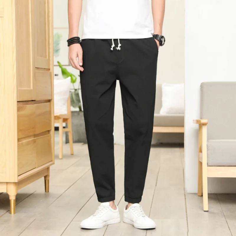 

818 # Elastic Waist Bandage Cloth Spring Fashion Man Casual Pants Men's Slim Fit Straight-Cut Skinny Pants Harem Pants Beam Leg