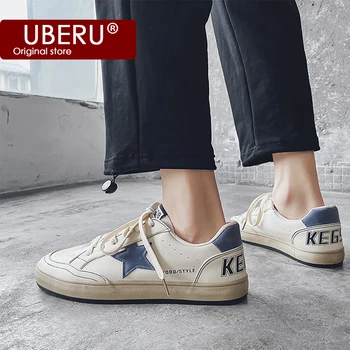 

UBERU 2020 summer star casual board shoes students wild flat white shoes white lace-up breathable sports shoes men canvas shoes