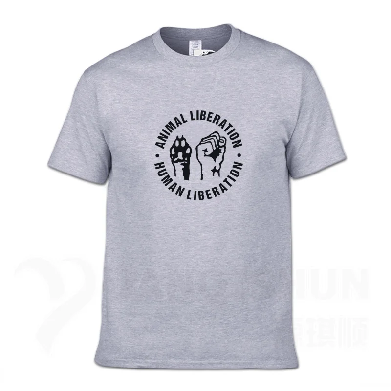 Gray 2 Футболка с надписью «ANIMAL LIBERATION-HUMAN LIBERATION», индивидуальная футболка с жестом, бутик, 16 цветов, чистый хлопок, футболка унисекс - Цвет: Gray 2