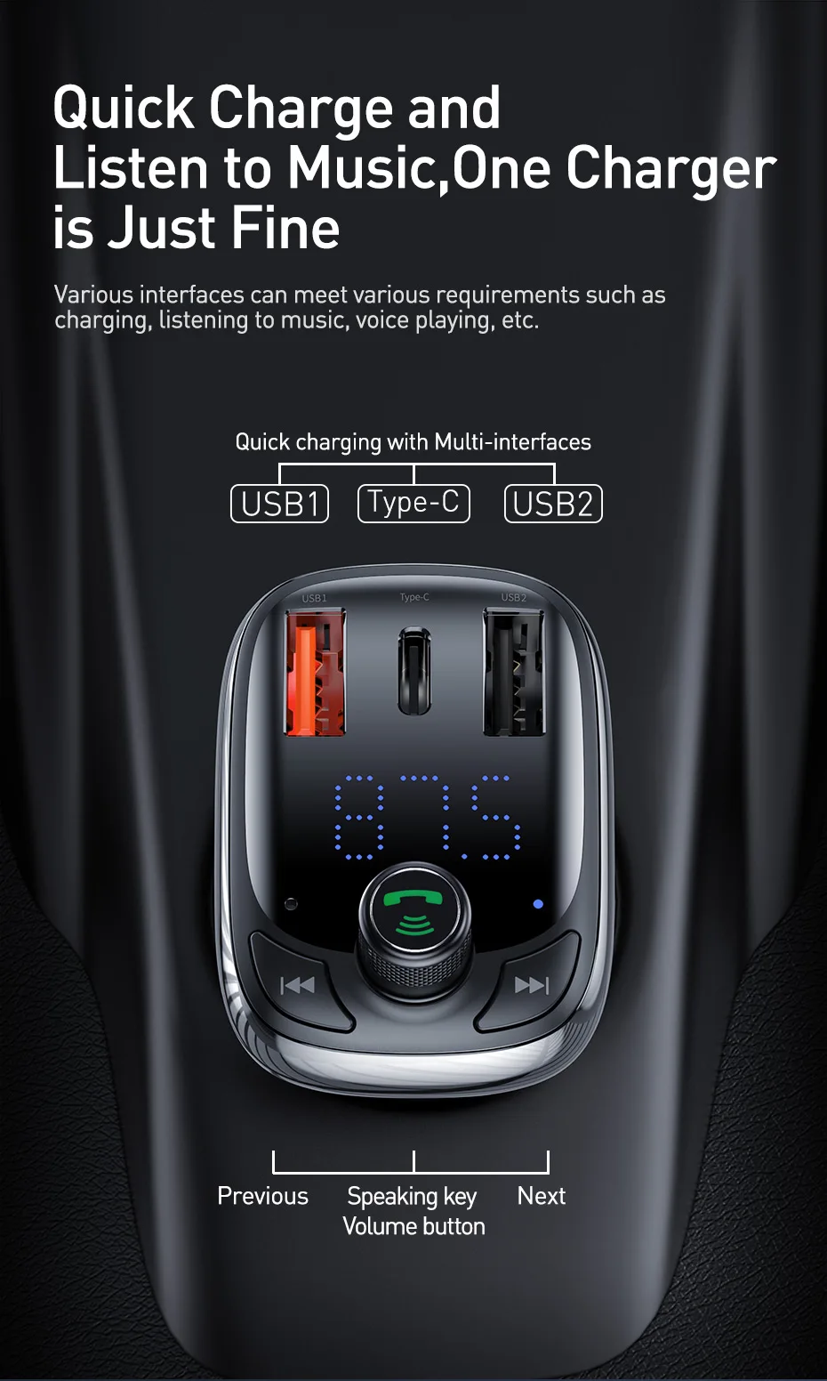 Автомобильное зарядное устройство Baseus, Bluetooth, fm-передатчик, MP3, быстрая зарядка, двойное зарядное устройство usb type-C, QC 3,0 PD3.0 для iPhone 11 samsung S9