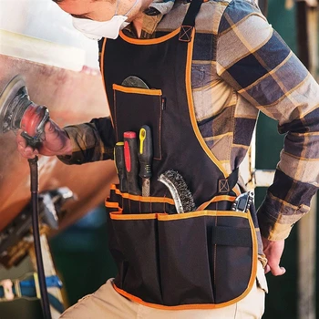 

Woodworking Mechanic Oxford Cloth Apron Men Waterproof Adjustable Unisex Waxed Pockets Apron Kitchen Gardening Accessories