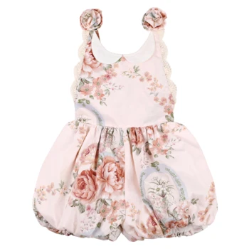 

Flofallzique Vintage Floral Baby Dress Girls Sweet Shoulder Straps With Flower Decoration For Outdoor Leisure Party Kids Clothes