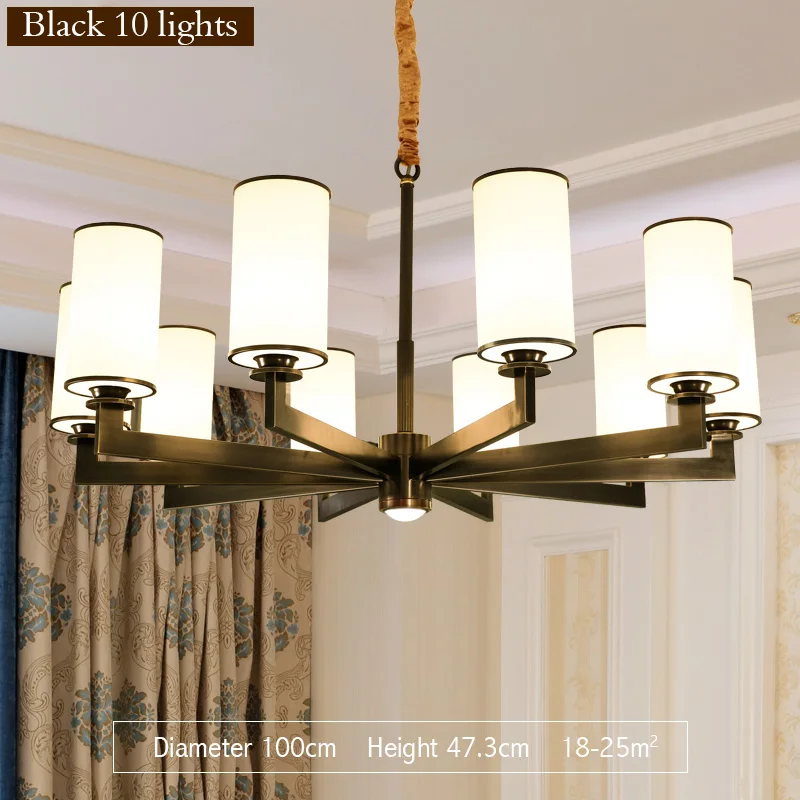 10 Lights-Black Современная роскошная Золотая/черная медная американская люстра со светодиодным освещением для гостиной/столовой Подвесная лампа для внутреннего освещения - Цвет абажура: 10 Lights-Black