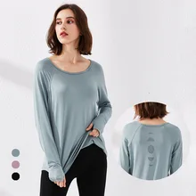 Для женщин свободные спортивные топы длинный рукав, для йоги топы ткань отводящая влагу тренировки одежда Фитнес футболки для бега Для женщин Спортивная тонкие спортивные топы