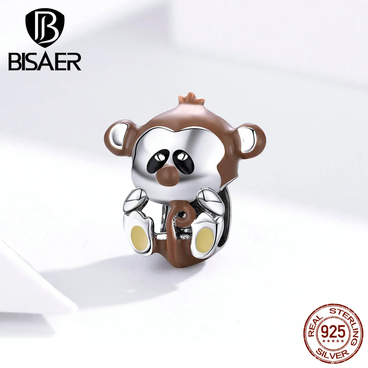 Кулоны с обезьянкой BISAER, 925 пробы, Серебряные кулоны с обезьянкой, бусины в виде животных, подходят для женщин, браслеты из серебра 925, ювелирные изделия EFC125
