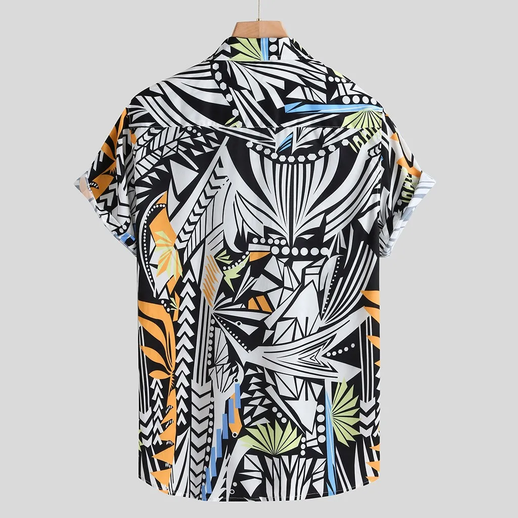 Повседневные мужские рубашки camisa принт модного цвета с коротким рукавом рубашка мужская с отложным воротником свободная Мужская блузка Топ camisa masculina