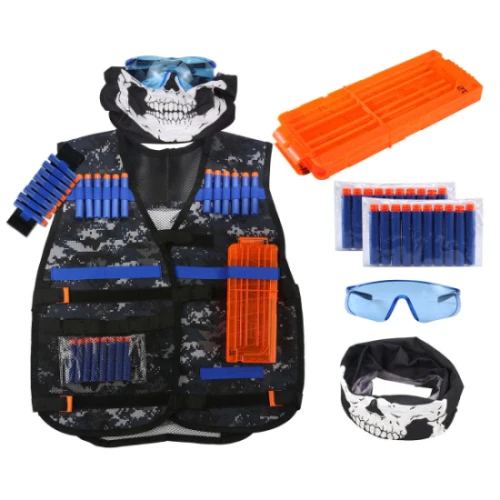 pistolas nerf con chaleco y gafas