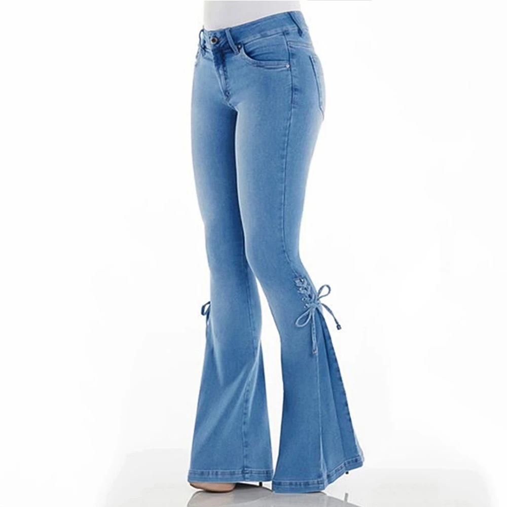 Elan Womens High Waist Bell Bottom Stretch Jeans 